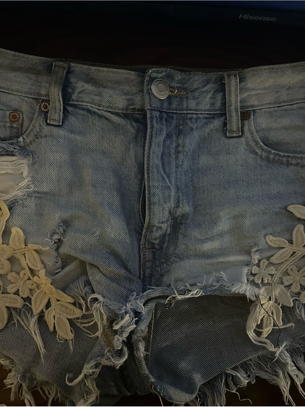 Aeropostale Light Blue Distressed Denim Shorts with Lace Trim